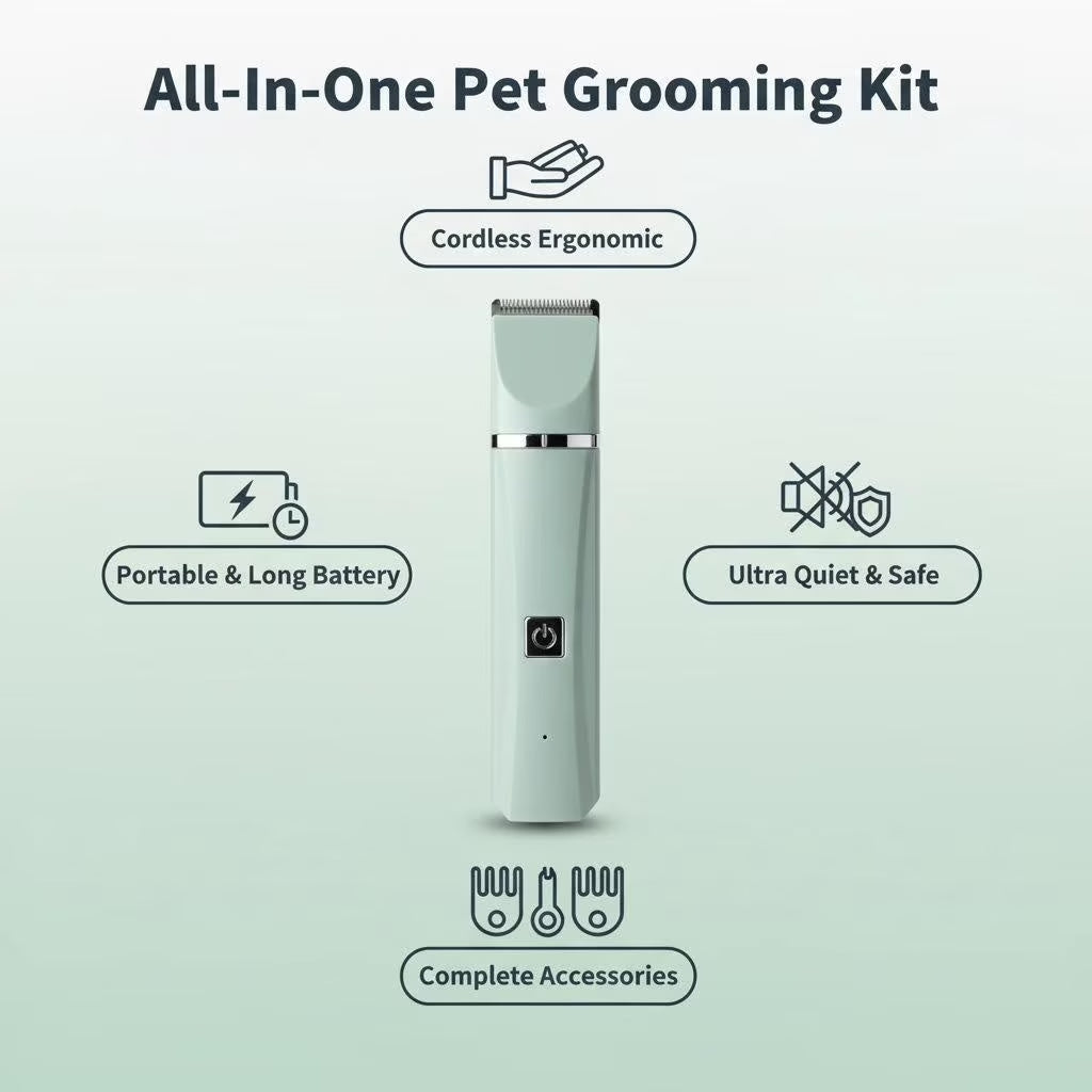 Dogs Hair Clippers Grooming Kit with Nail Grinder,  4 in 1 Cordless Electric Trimmer Low Noise USB Rechargeable Pet Clippers for Small and Large Dogs Cats Animals